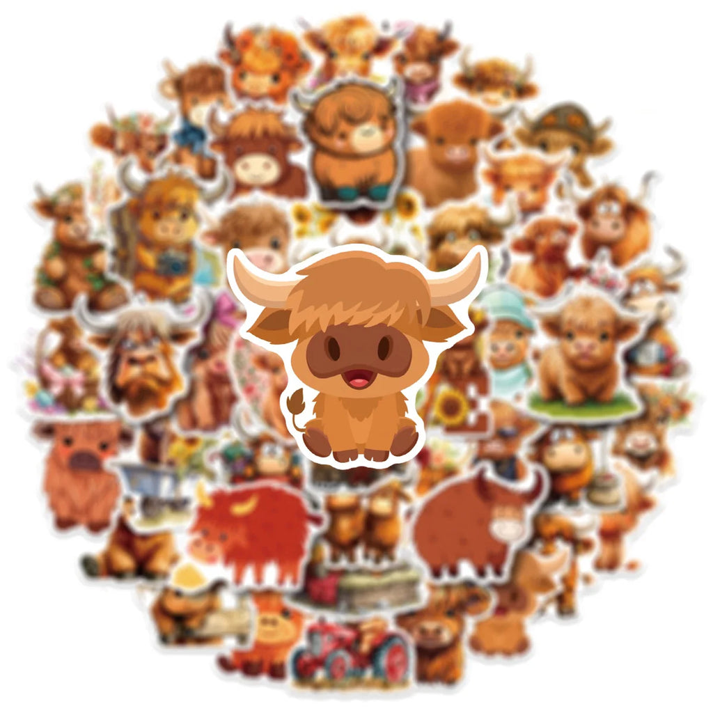 50/100 Pcs Cute Yak Cartoon Fun Stickers PVC Waterproof Thick for Phone Laptop Suitcase Fridge File Holder Binder Decals