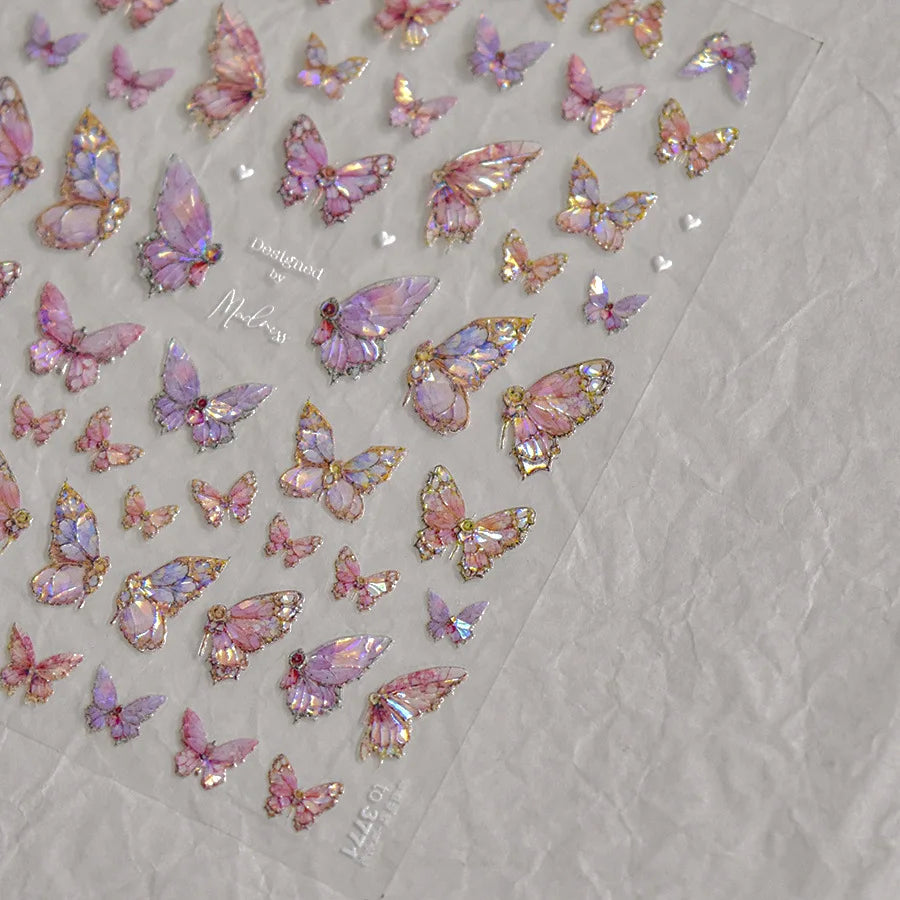 1pcs 5D Japanese Kawaii Butterfly Nail Stickers Luxury Glitter Shell Aurora Nail Art Decorations Decals DIY Manicure Slider Foil