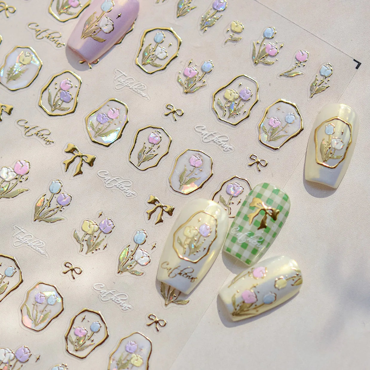 Hot Stamping Nail Stickers Exquisite Retro Watercolor Flower Nail Art 3D Decorations Stickers DIY Back Adhesive Manicure Decals