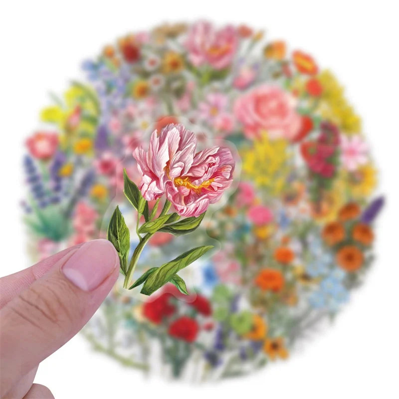 60PCS Kawaii Small Flower PET Sticky Sticker Aesthetic Tear Open DIY Decoration Scrapbooking School Supplies for Kids