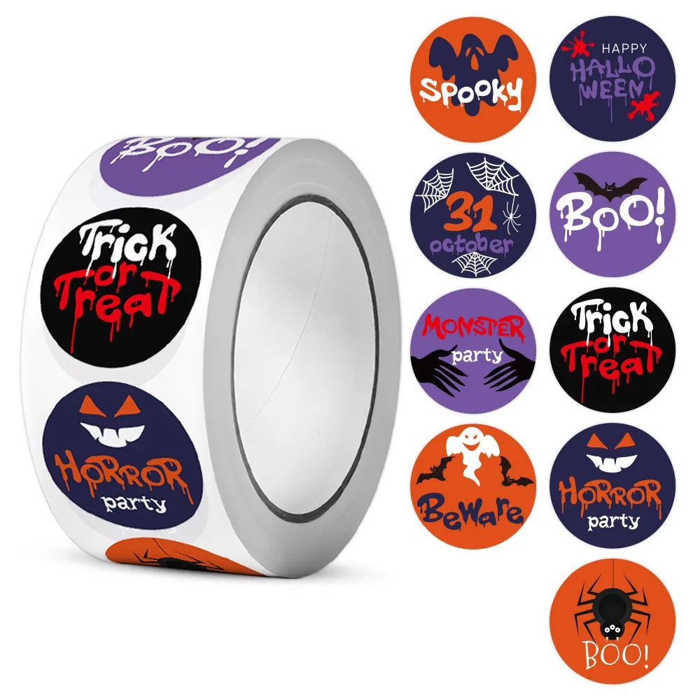 500Pcs Round Cartoon Halloween Day/All Saints'Day Stickers 2.5cm/1'' Roll DlY Craft Decoration Scrapbook Label Gift Sealing