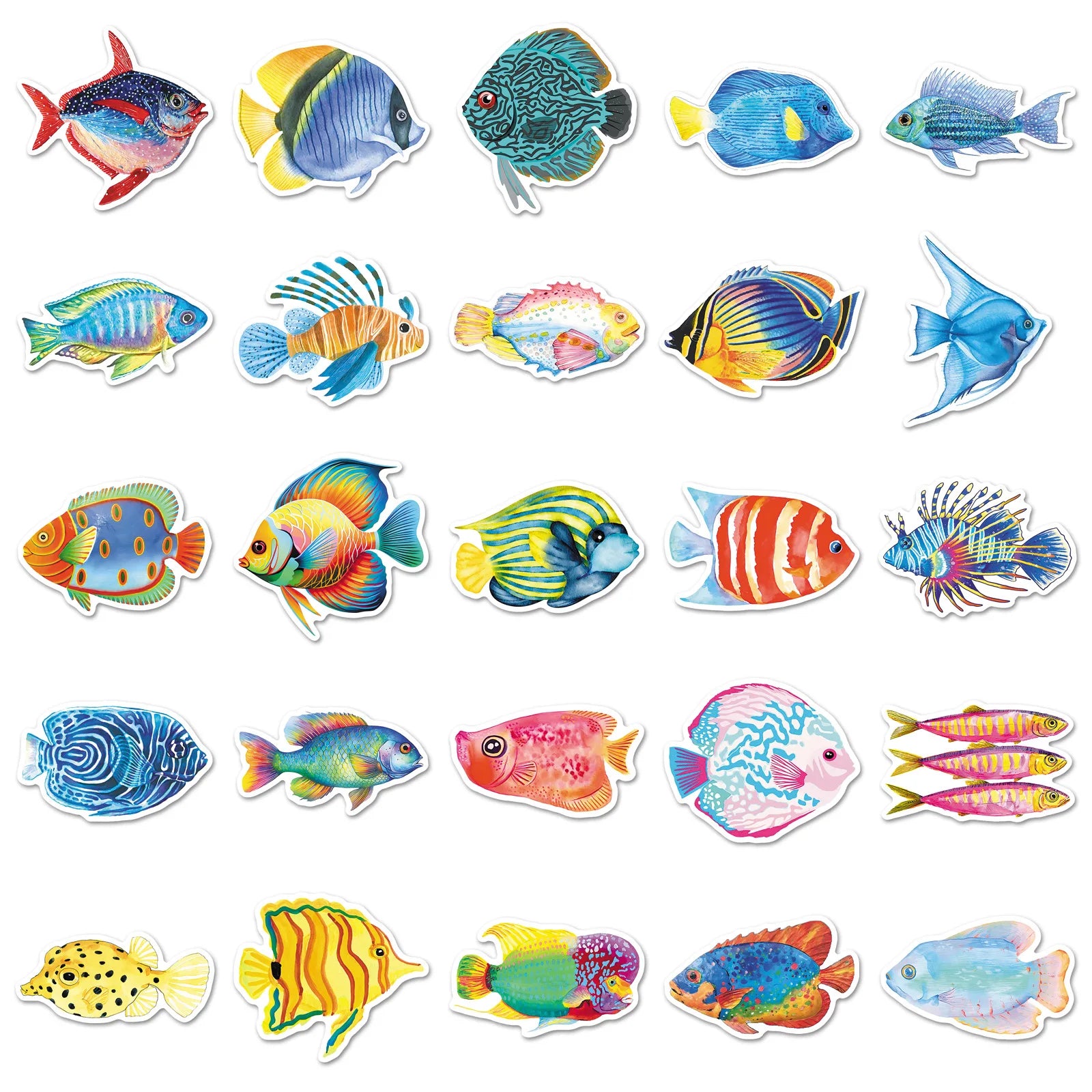 50PCS Cartoon Fish Stickers, Ocean Animal Colorful Fish Waterproof Computer Journal Student Stationery Decor Sticker