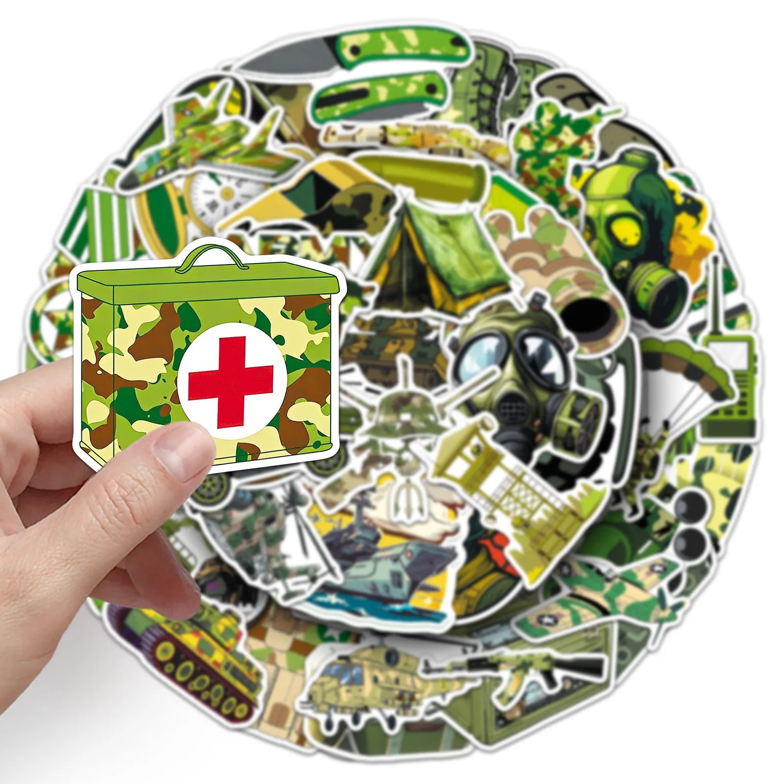 50-Pack Green Camouflage Military Gear Stickers Waterproof Cartoon Graffiti Decals for Helmet Car Phone Laptop