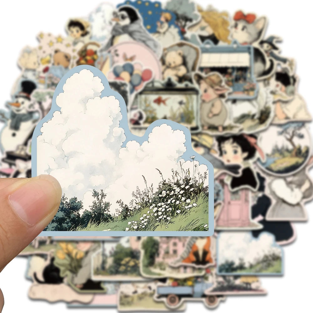 50PCS Comic World Sticker Graffiti  Aesthetic Reading Laptop Luggage Scrapbooking Decals Waterproof Luggage Phone Decals ﻿