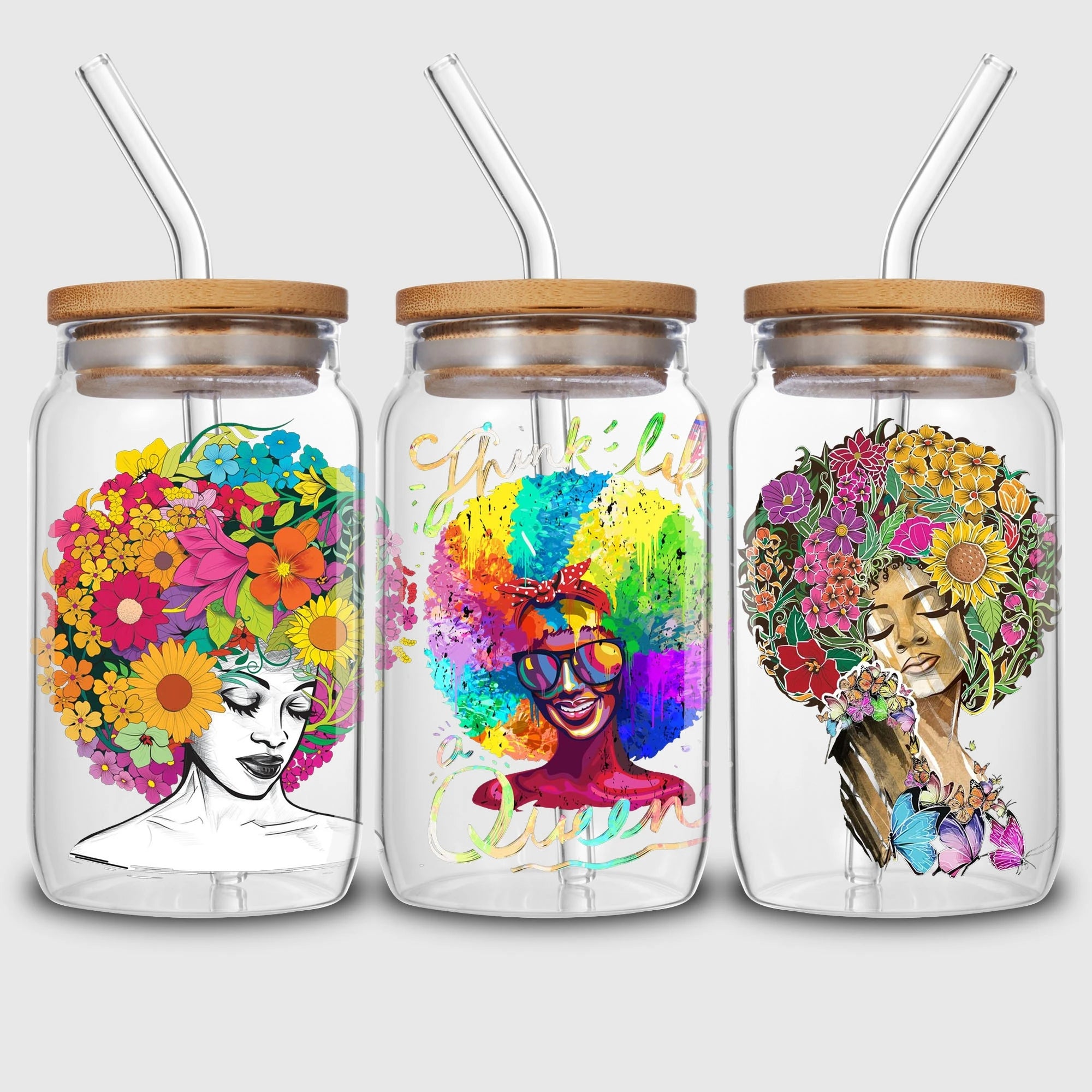 5 Sheets Queen UV DTF Cup Stickers, DTF Friction Transfer Stickers, Waterproof Black Girl Transfer Stickers