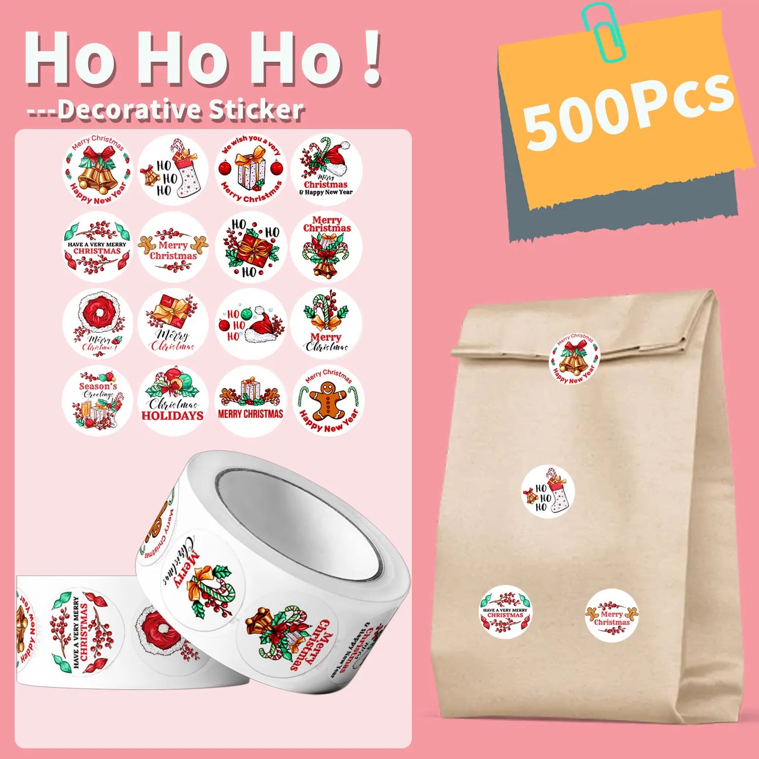 500Pcs Round Vintage Christmas Floras Stickers 2.5cm/1'' Roll DlY Craft Decoration Festival Scrapbooking Labels Gift Sealing