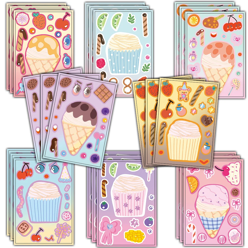 8PCS Cartoon Cake Print Collage Nostalgia Transparent Cartoon Living Scrapbook Skateboards Phone PET Luggage Bottle Decals