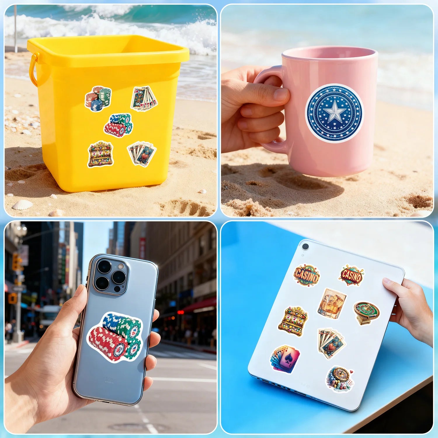 50/100 Pcs Cartoon Casino Props Colorful Doodle Stickers DIY Game for Laptop Phone Suitcase File Holder Removable Decals