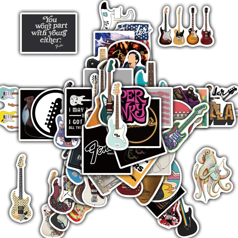 50PCS Guitar Sticker Snowboard Scrapbook DIY Laptop Graffiti Luggage Refrigerator Phone Creative Coffee Aesthetic Sticker