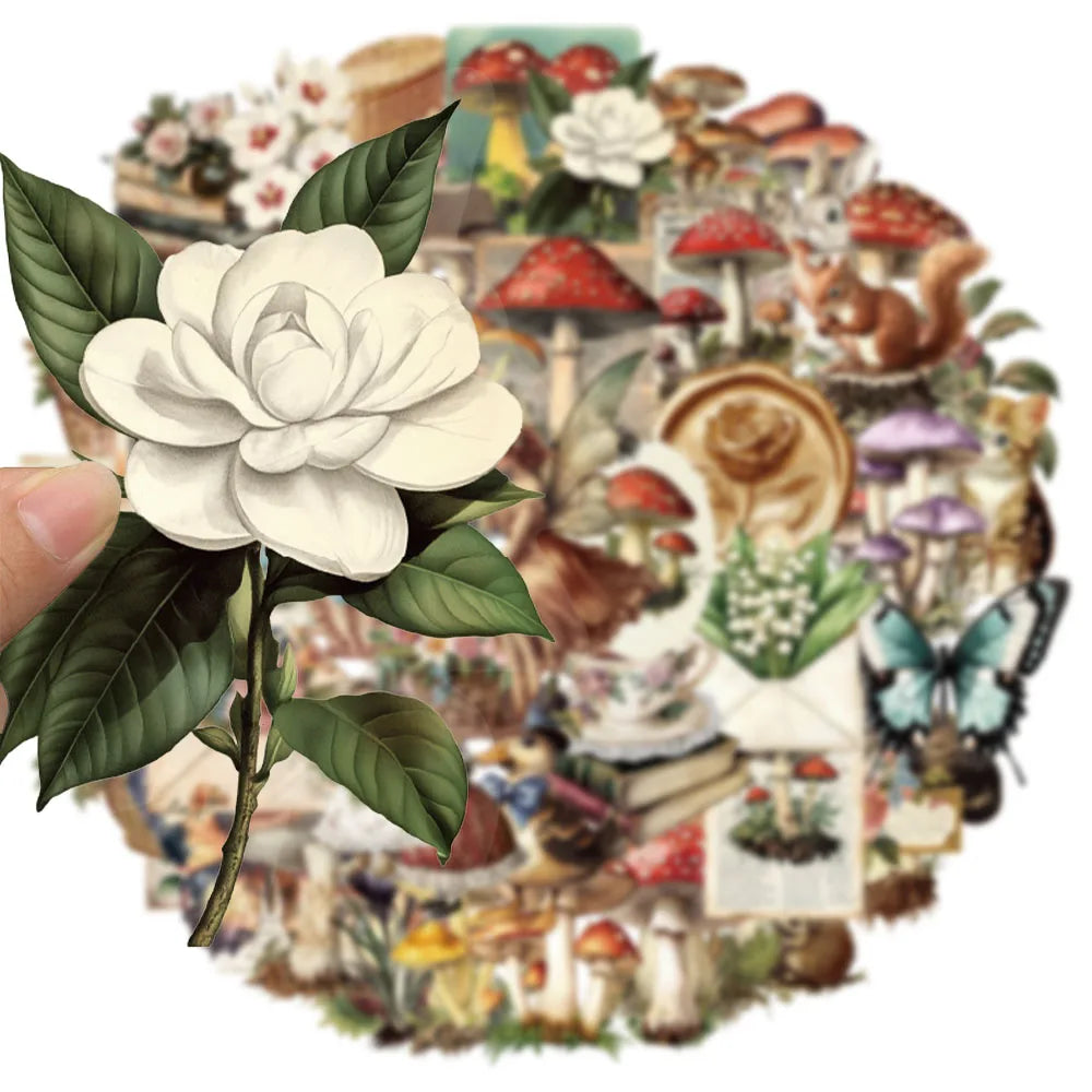 50PCS Retro Mushroom Fun Graffiti Stickers Handmade Account DIY Luggage Tablet PET Waterproof Toy Stickers