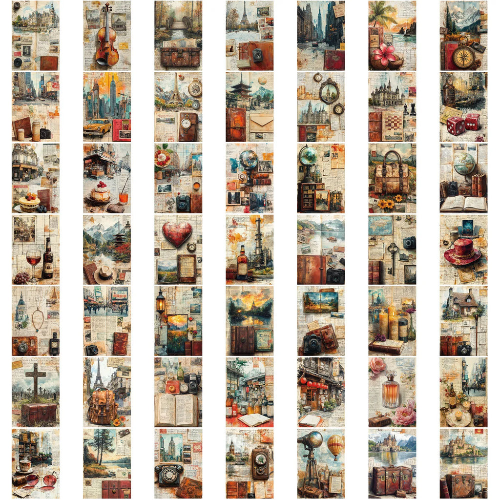 50/100PCS Retro Vintage Travel Diary Page Stickers Creative DIY Laptop Luggage Stationery Notebook Stickers