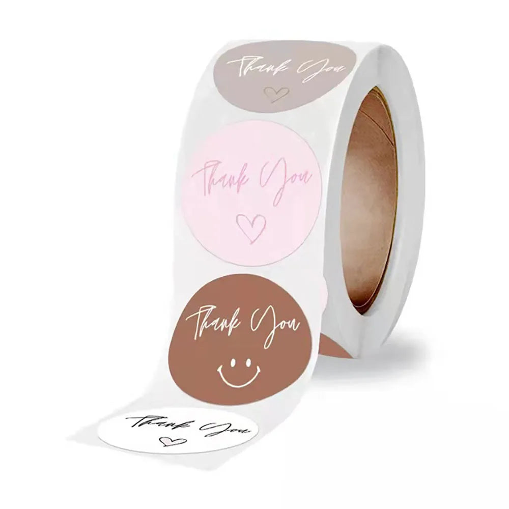 500Pcs/Roll Thank You Round Heart Stickers 2.5cm/1.0in DlY Decoration Label Perfect For Small Business Party Gift Seal Labels