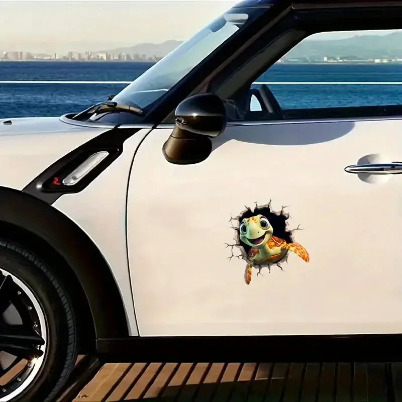 Sea Turtle 3D Effect Car Sticker - PE Material, Adhesive Funny Turtle Decal for Vehicle Windows, Walls, Laptops - Durable, Weath