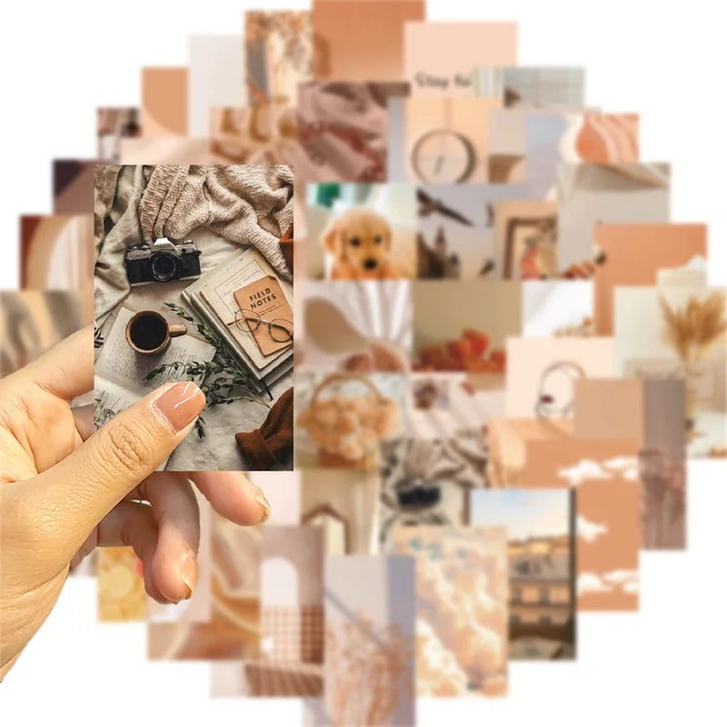 10/30/52PCS Gentle Beige Colorful PVC Sticky Sticker Aesthetic DIY Stationery Decoration Scrapbooking School Supplies for Kids