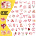 56/112PCS Pink Valentine's Day Cartoon Stickers Transparent PET High Beauty Festival Decorative Stickers