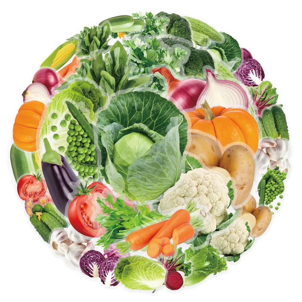 50Pcs Vegetable Graffiti Stickers Green Vegetable Lettuce Tecor Transparent PET Children Stationery Reward Stickers