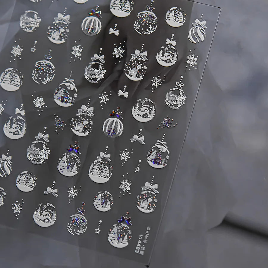 Christmas Gold-embossed Nails Accessories Stickers White Snowball Snowflake Adhesive Nail Art Stickers DIY Winter Nails Decorati