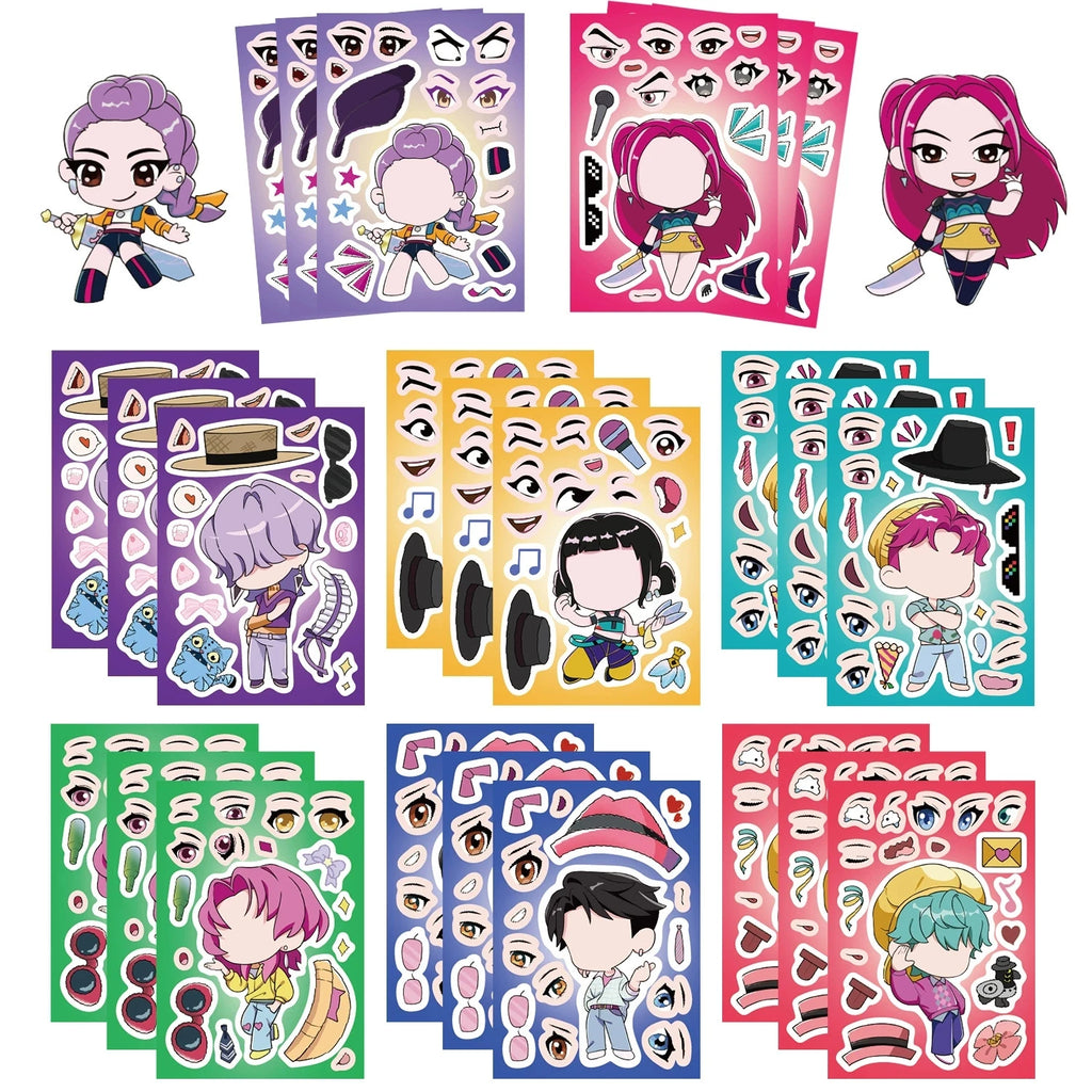 16PCS Puzzle Stickers Make a Face Stickers DIY Handicrafts Waterproof K-POP Stationary Stickers