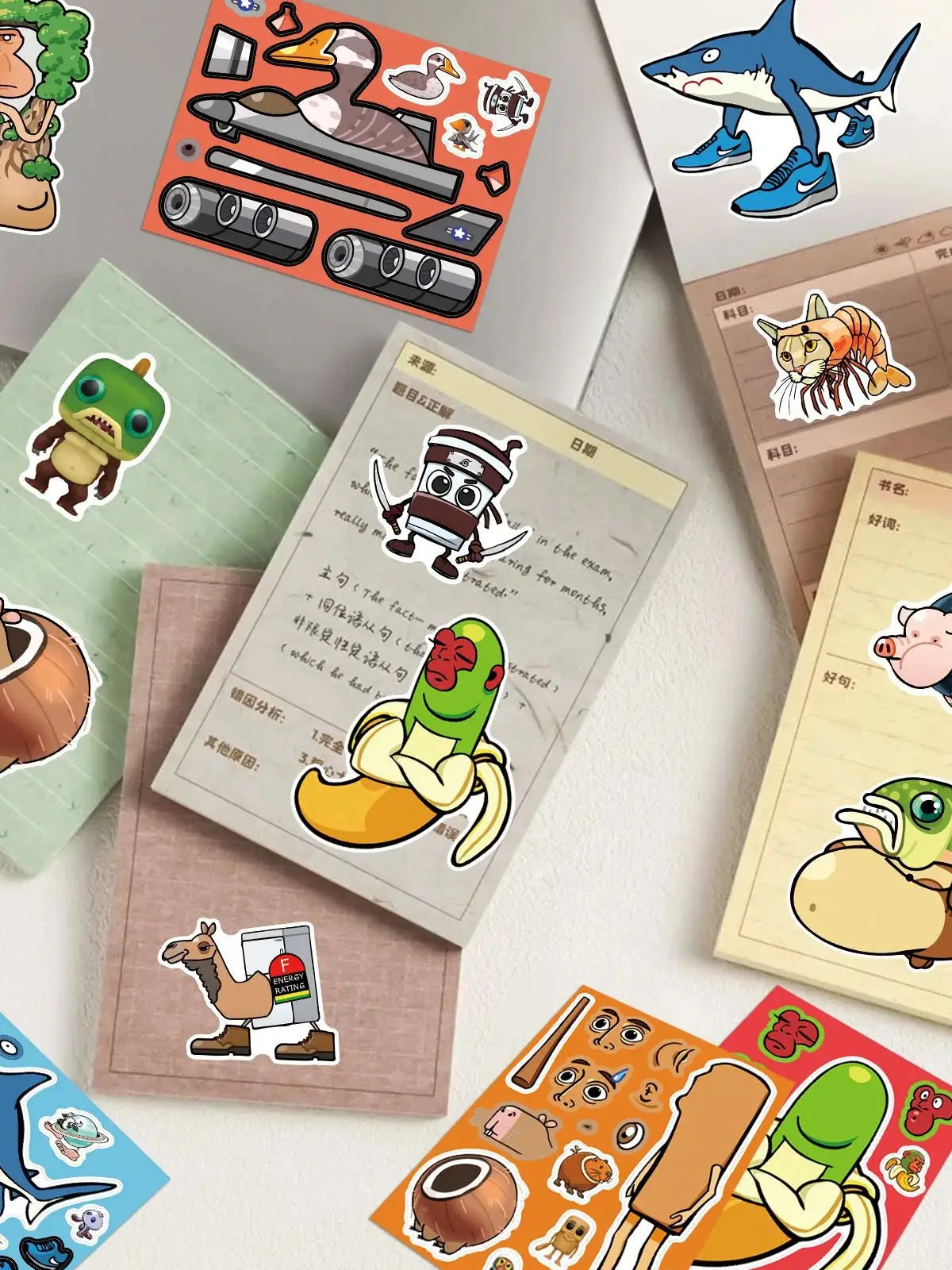 8/16/24PCS Cartoon Mountain Seafood Puzzle Sticker Fun Toy DIY Handmade Puzzle Stationery Notebook Sticker