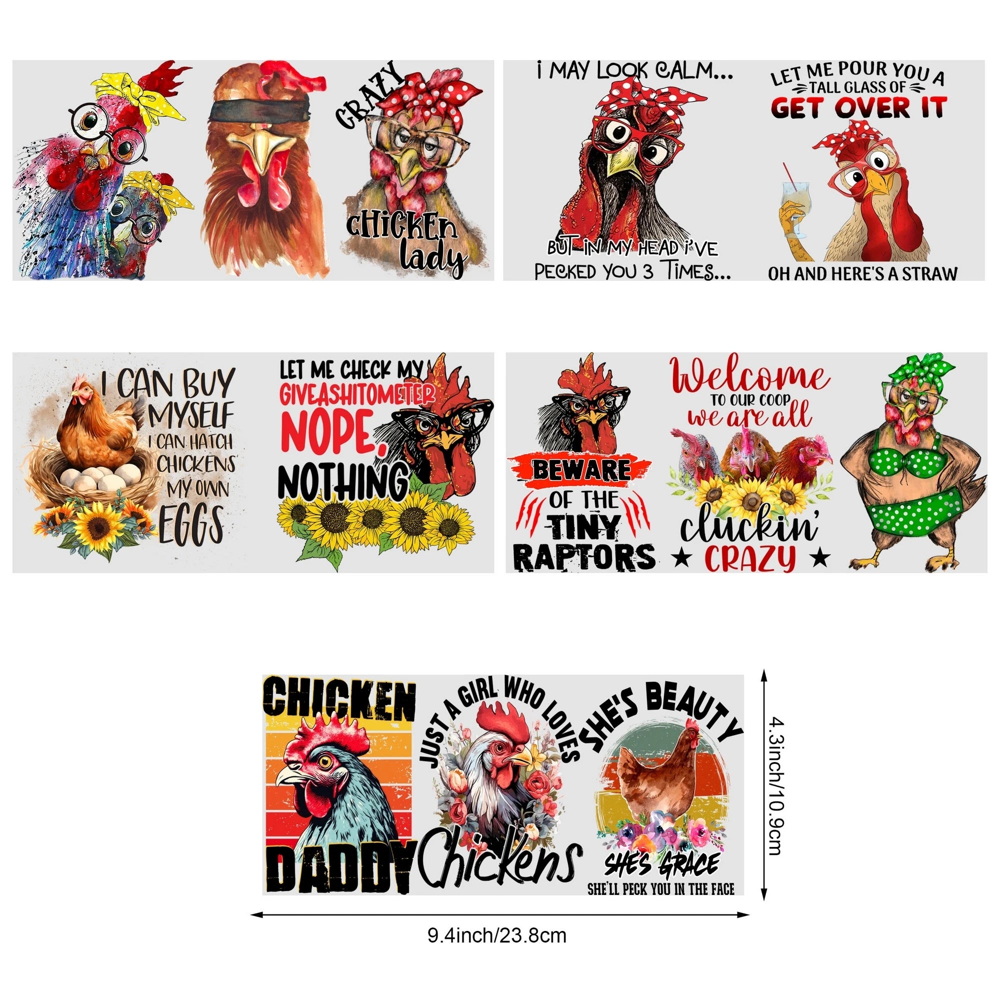 5 Sheet Animal UV DTF Cup Stickers, DTF Friction Transfer Stickers, Waterproof Cartoon Transfer Stickers for 16 Ounces Glass Cup
