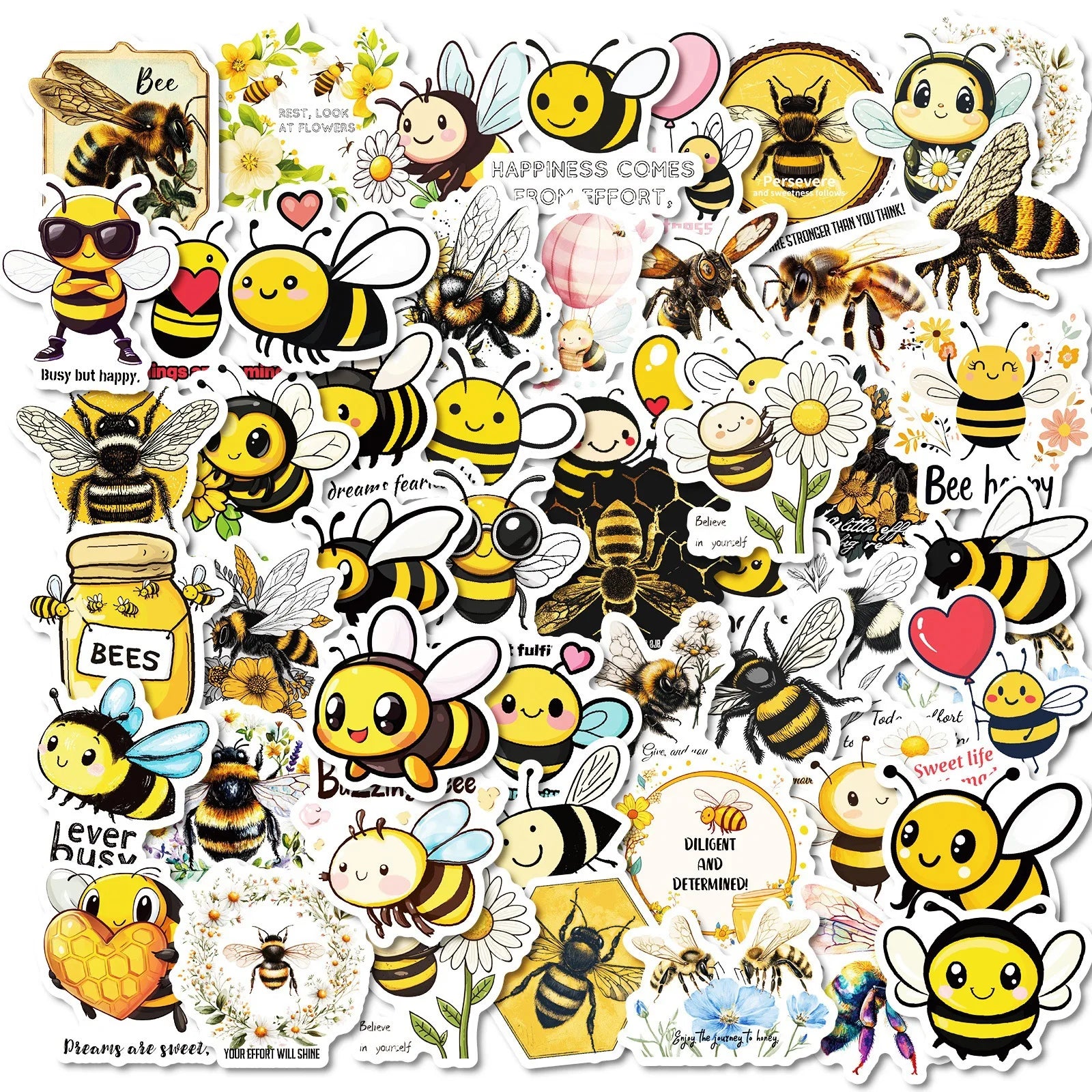 50PCS Cute Cartoon Animal Bee Graffiti Stickers&PVC Waterproof Notebook Guitar Decorative Stationery Stickers