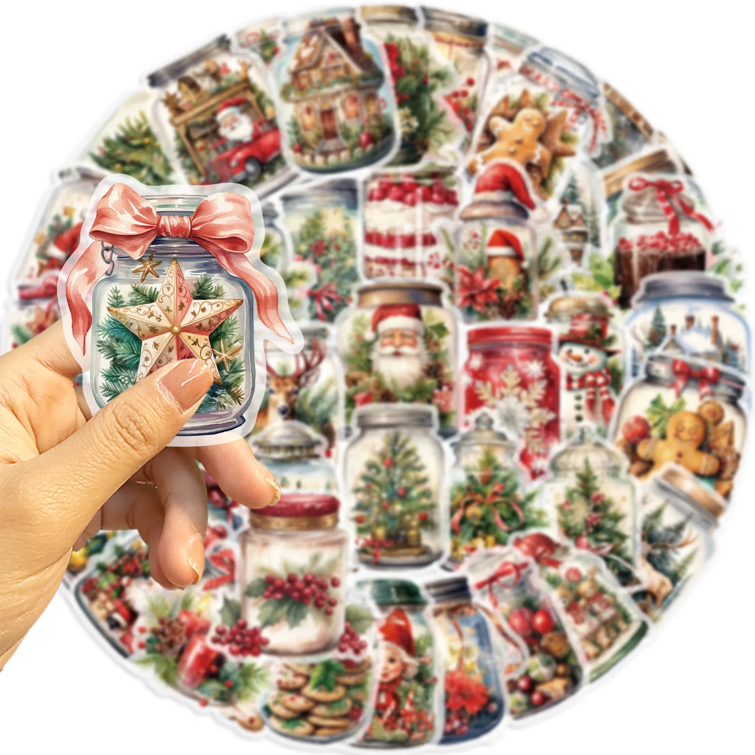 50 Pcs Cartoon Christmas Bottle Sticker Pack Waterproof Transparent PET Party Material Decoration Guitar Notebook