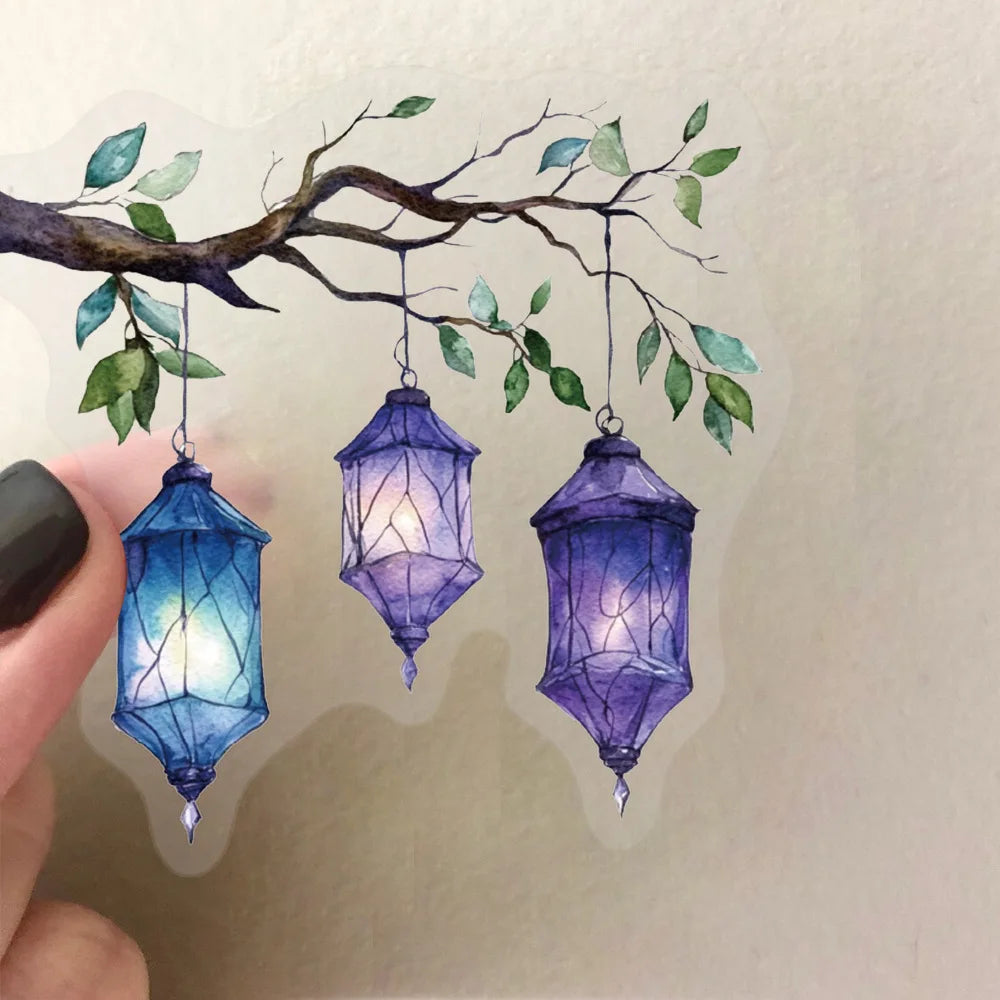 50Pcs Beautiful Lantern PET Transparent Sticker Decoration Mobile Phone Computer Refrigerator Notebook Removable Sticker