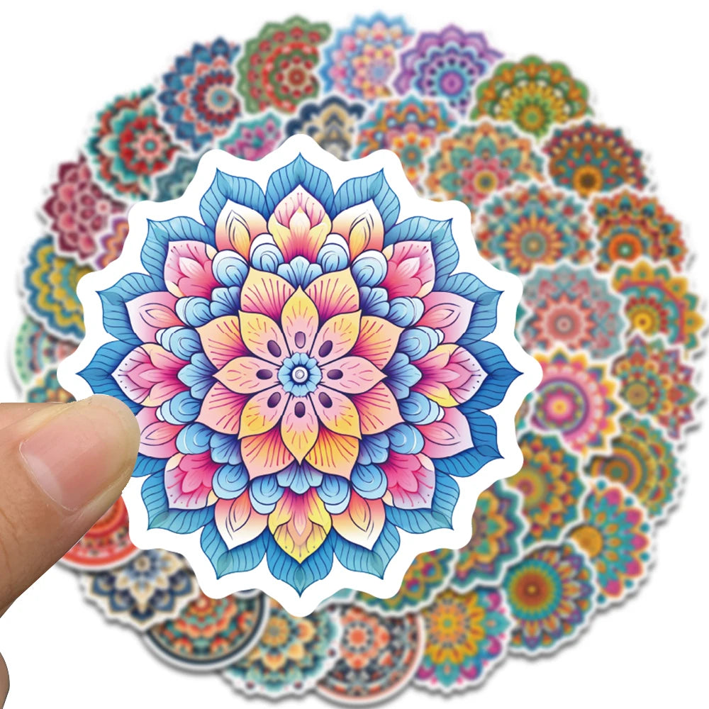 50/100PCS Cool Mandala Flower Stickers Flower Painting Laptop Graffiti Decoration Retro Luggage Skateboard Waterproof Decals