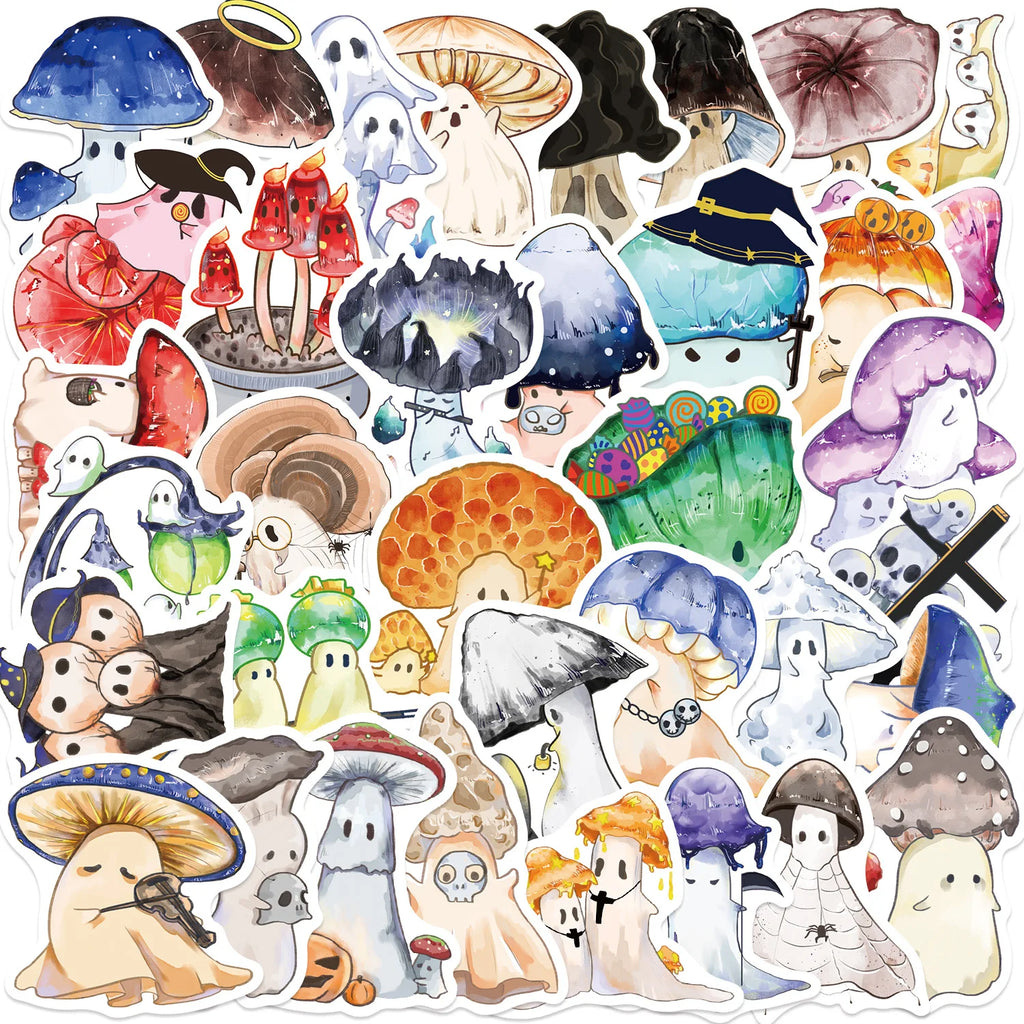 50PCS Cartoon Halloween Mushroom Ghost Graffiti Stickers Decorative Luggage Notebook Diy Waterproof Stickers Stationary