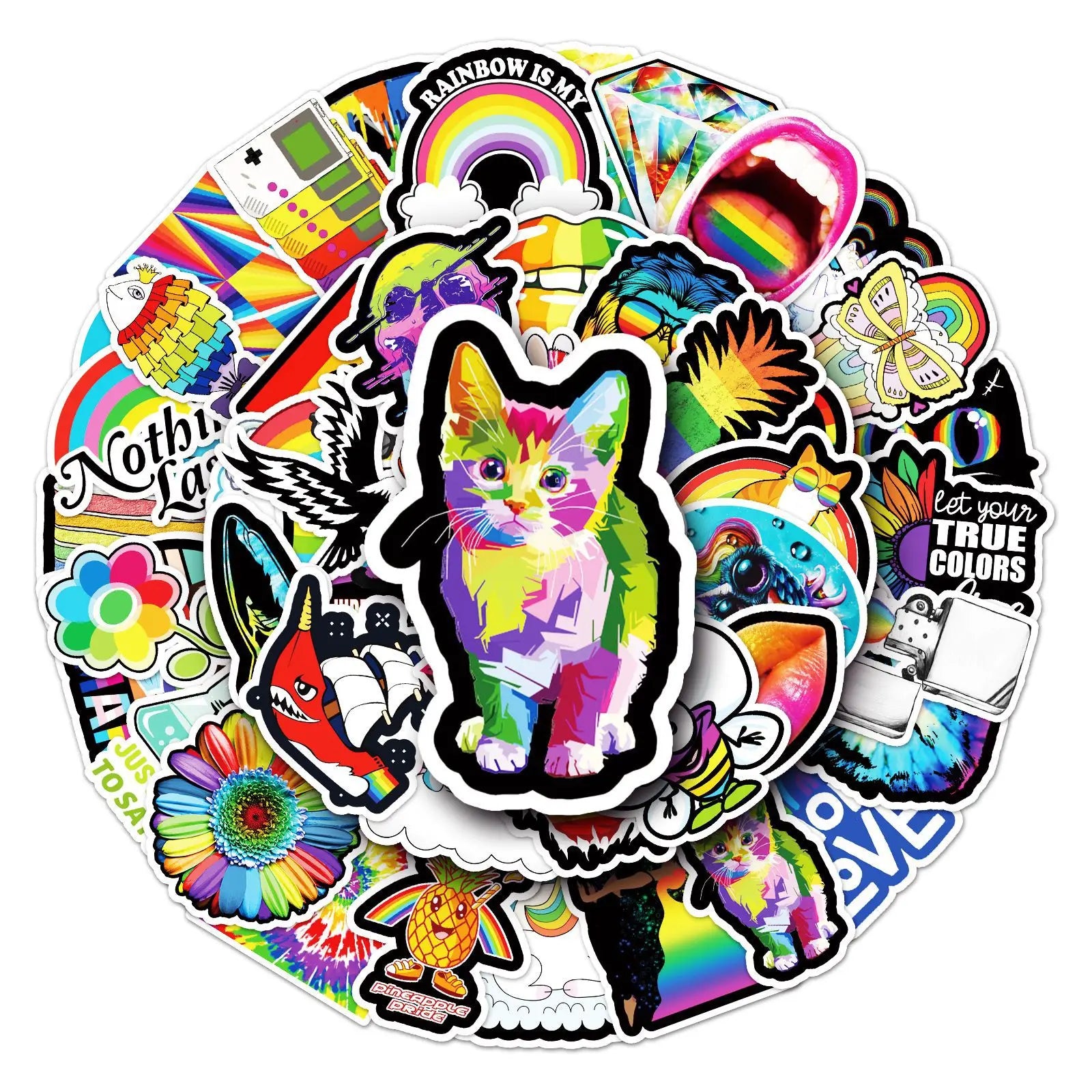 50-Pack Rainbow Color Graffiti Decal Stickers for Laptop Water Bottle Guitar Skateboard Personalized Notebook Decoration