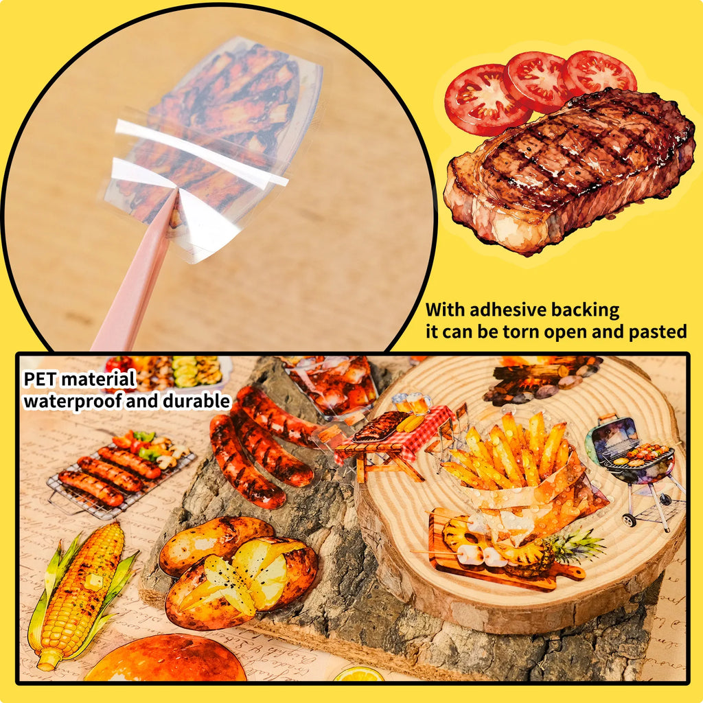 56/112Pcs BBQ Food Kitchen Theme PET Stickers, Stationery Notebook Phone Guitar Gift Box Luggage Fridge Decor Aesthetics Decals