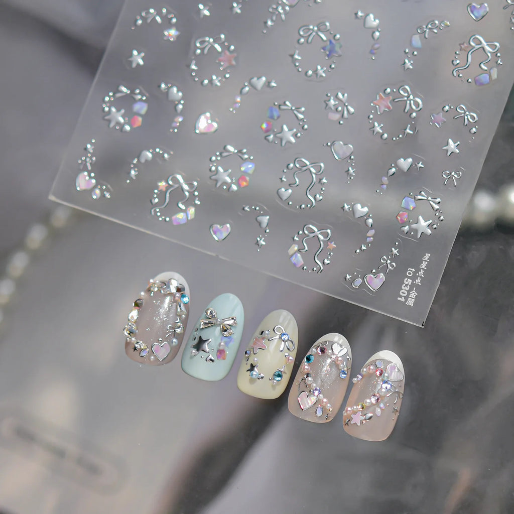 Metallic Dream Nail Stickers Sparkling Magic Color Nail Star Bows Garland Design Stickers Press On Nails DIY High End Nail Decal