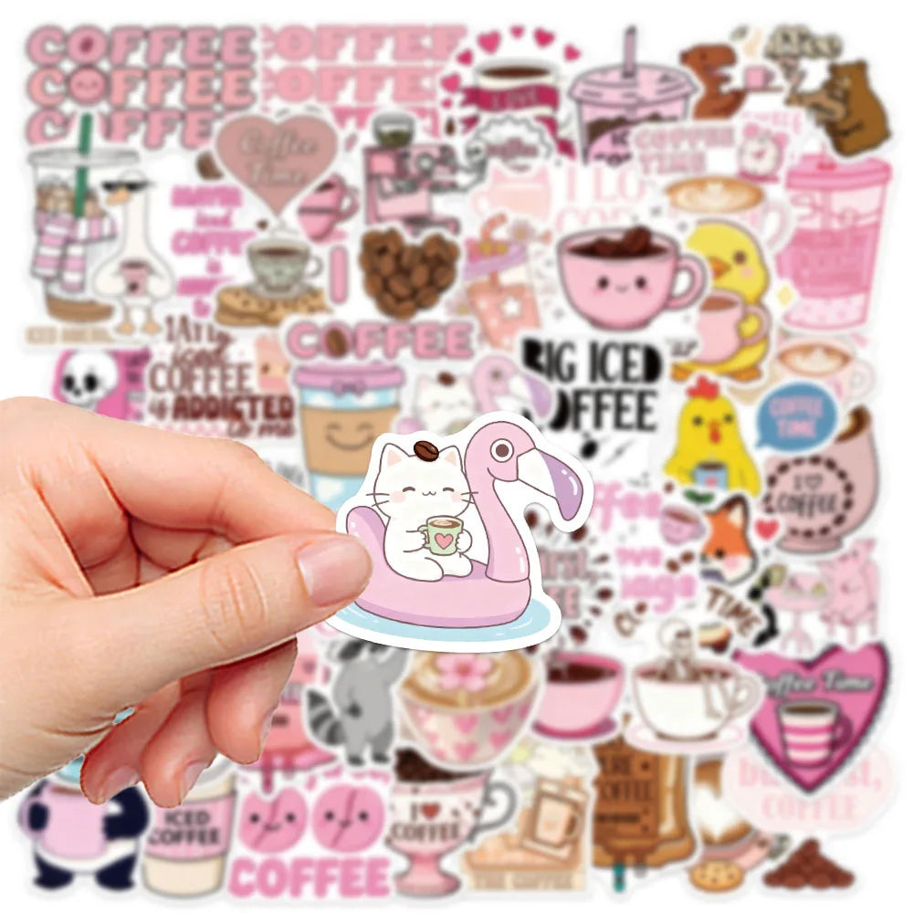 50/100PCS Cartoon Funny Coffee Sticker Small Fresh Cartoon Graffiti Cute Decorative Notebook Stationery Waterproof Sticker