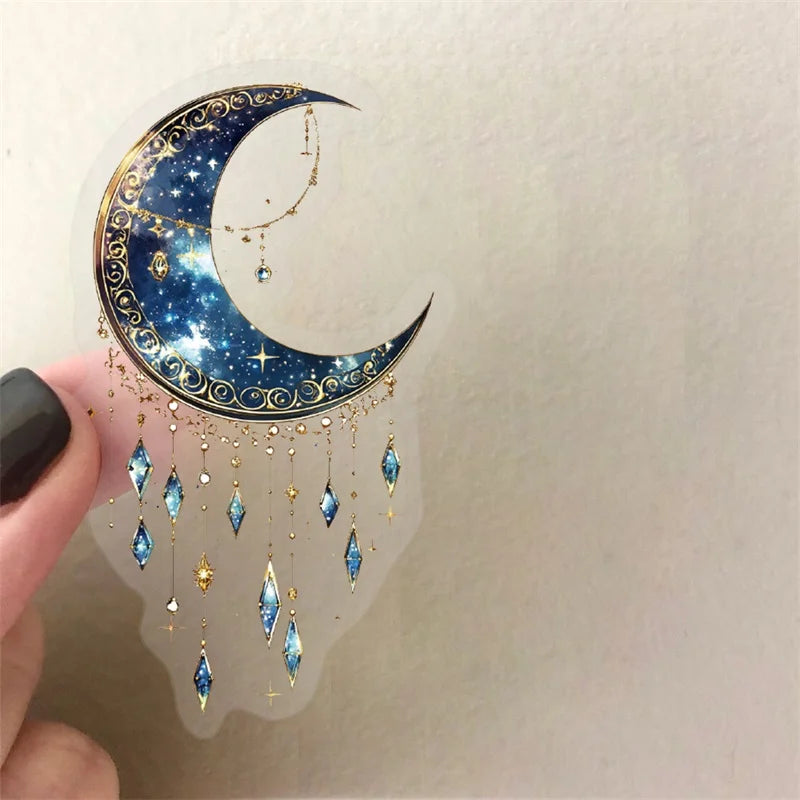 50PCS Dreamy Starry Moon PET Sticky Sticker Aesthetic Tear Open DIY Decoration Scrapbooking School Stationery Supplies for Kids