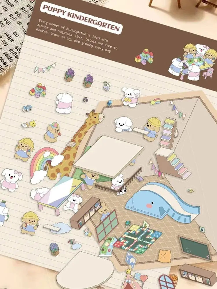 Cartoon Scenery Stickers, Cute Miniature World 3D Decompression DIY Scene Stationery Decals Stickers