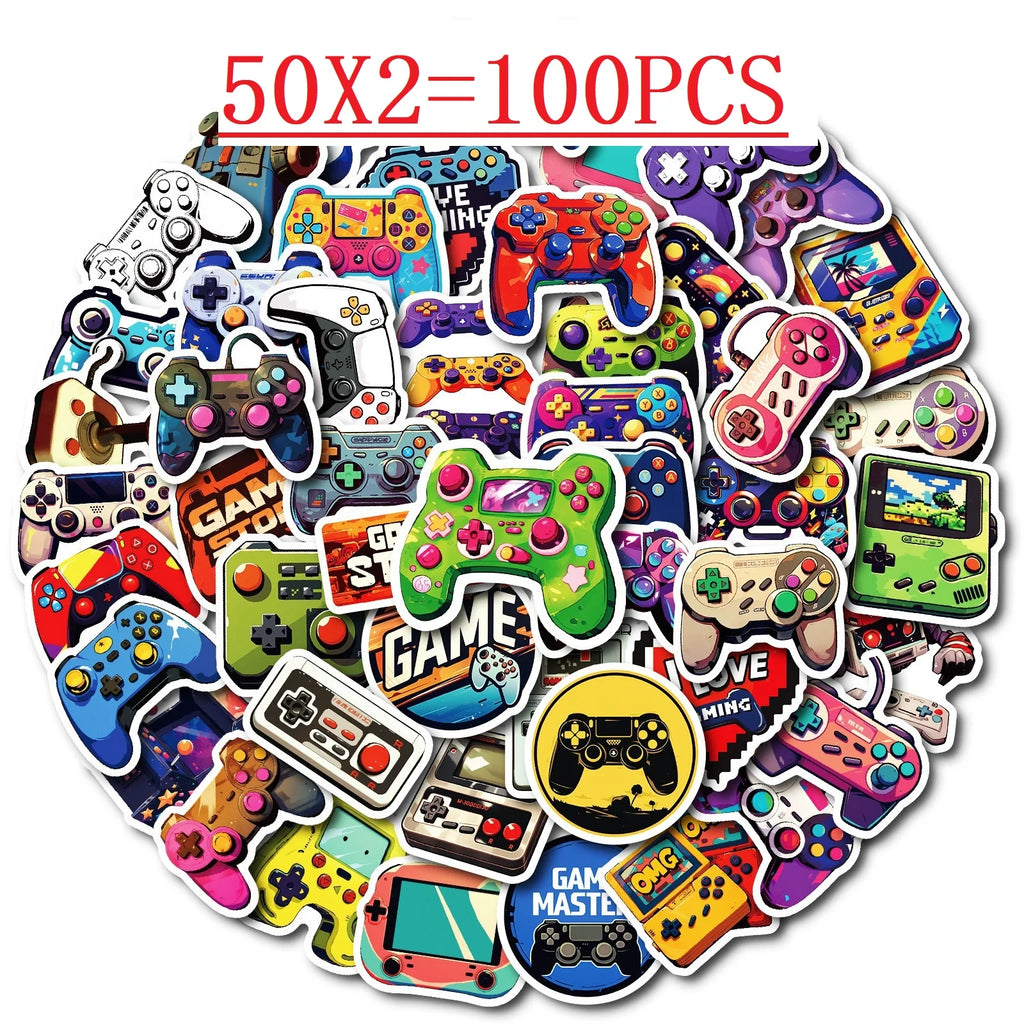 50/100PCS Cartoon Hand Drawn Controller Game Console Graffiti Waterproof Decor Sticker DIY for Laptop Stationery Notebook