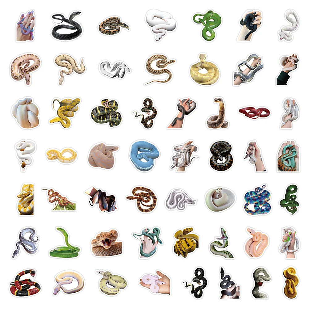50PCS Realistic Cool Snake Doodle Stickers, Children Student Stationery Notebook Phone Laptop Creative Car Decorative Art