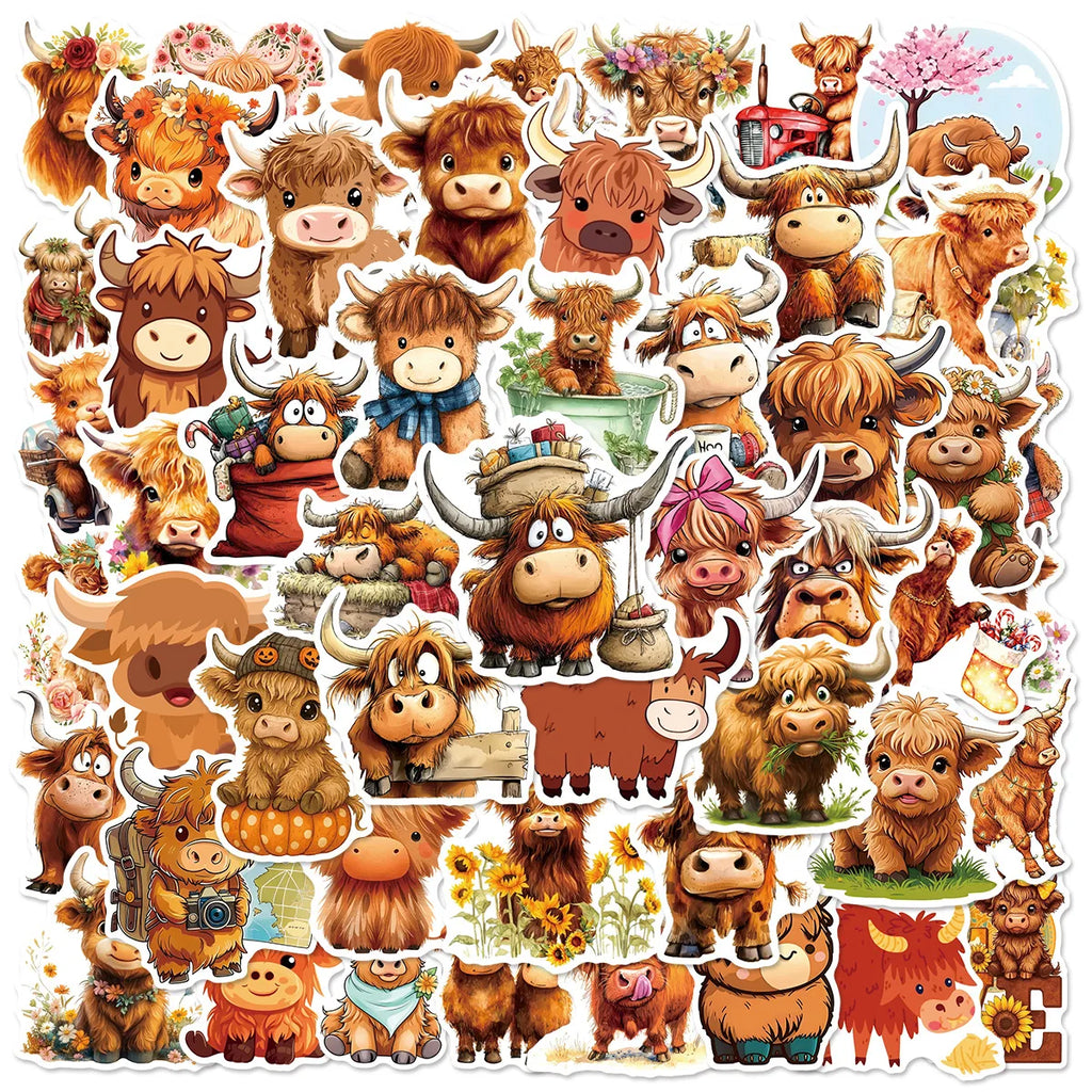 50/100 Pcs Cute Yak Cartoon Fun Stickers PVC Waterproof Thick for Phone Laptop Suitcase Fridge File Holder Binder Decals