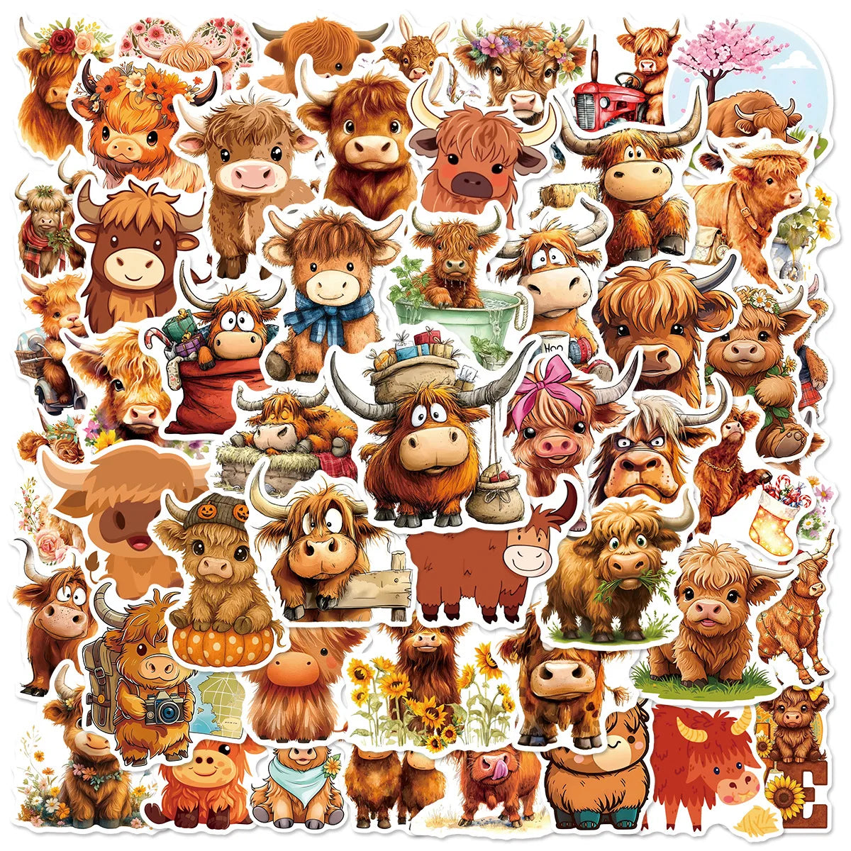 50/100 Pcs Cute Yak Cartoon Fun Stickers PVC Waterproof Thick for Phone Laptop Suitcase Fridge File Holder Binder Decals