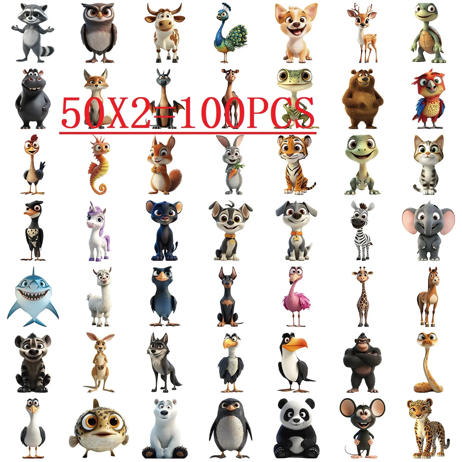 50/100 PCS Transparent PET Cartoon Small Animal Stickers DIY Diary Guitar Cup Luggage Decoration Stationery Stickers