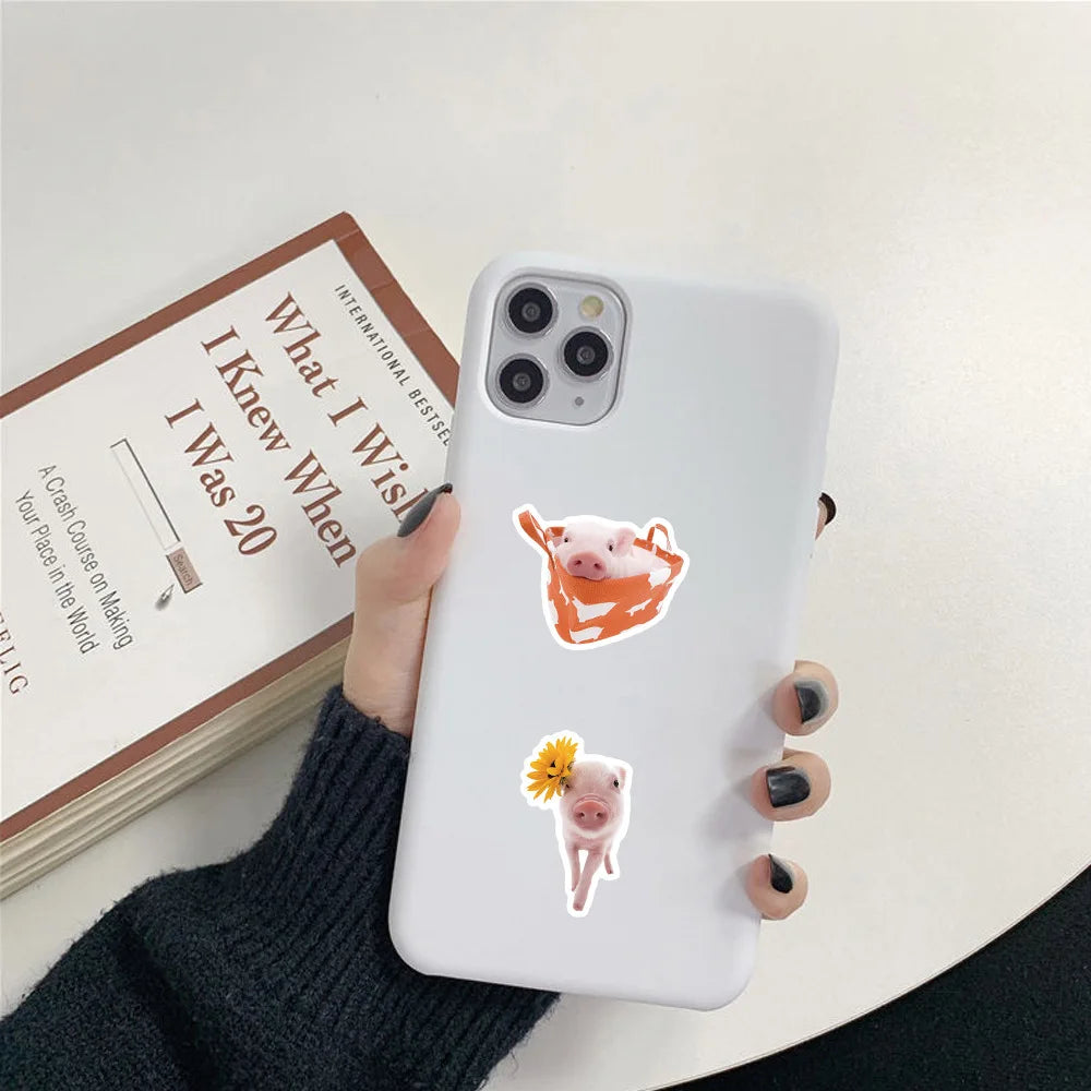50PCS Cute Realistic Pig Stickers Children Student Stationery Notebook Window Car Waterproof Decorative Art Sticker