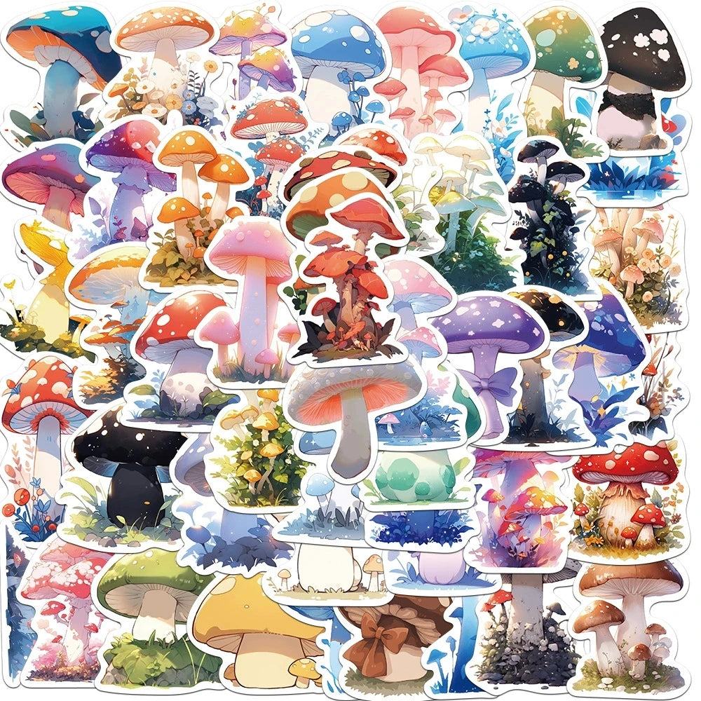 50/200PCS Cartoon Watercolor Mushroom Graffiti Stickers Luggage Guitar Notebook Stationery Decoration Waterproof Stickers