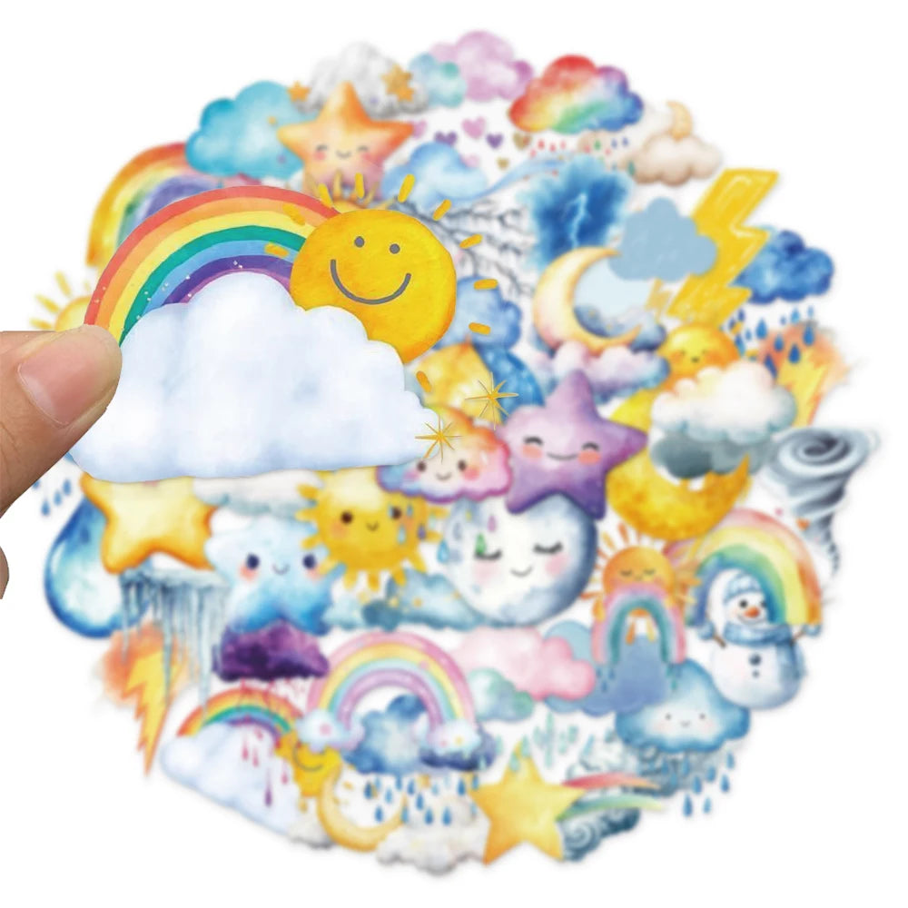 50PCS Creative Watercolor Weather Fun Transparent PET Sticker Set DIY Booklet Decoration Notebook Tablet Toy Stickers