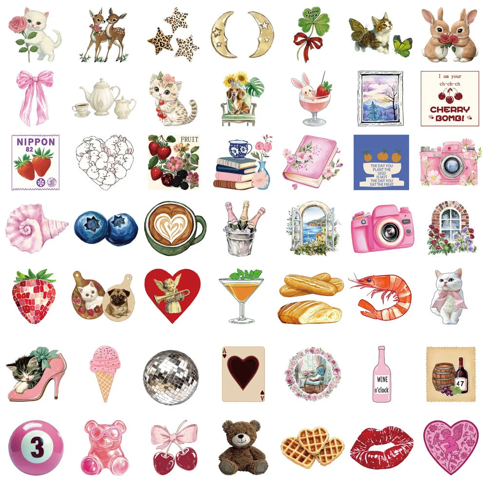 50PCS Aesthetic Pinterest Sticker Decoration Fashion Harajuku Laptop Luggage Creative Wall Bar Decor Streetwear Creative Sticker