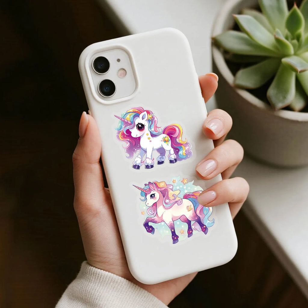 56/112PCS Cute Unicorn Transparent PET Stickers Dreamy Fairy Tale Rainbow Horse Tablet Stationery  Notebook Waterproof Sticker