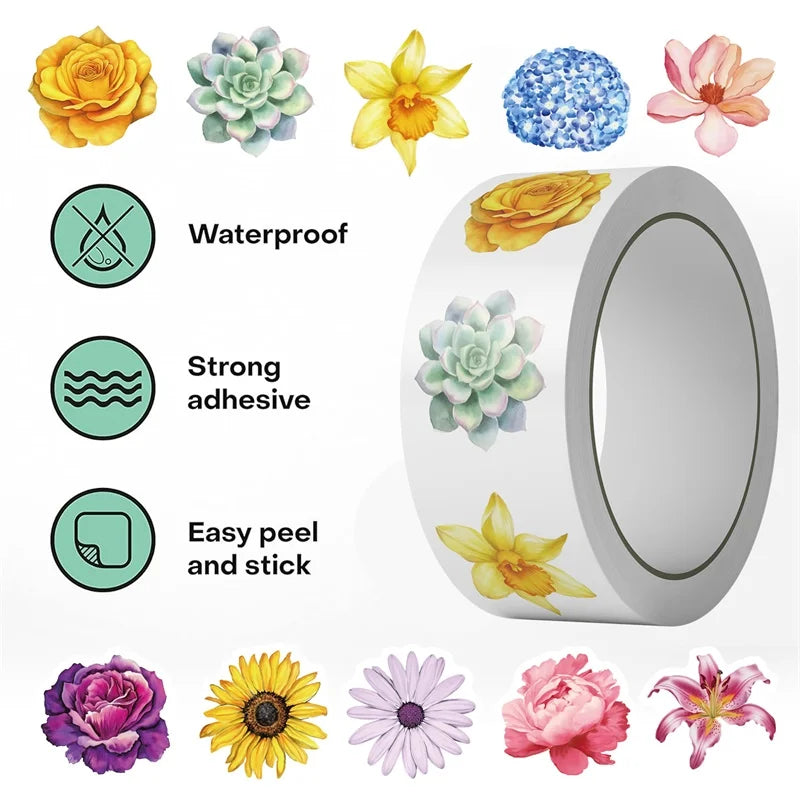 500PCS Vintage Flower Sticky Paper Sticker Labels Thank You Sticker Sealing DIY Decoration Scrapbooking Supplies for Kids
