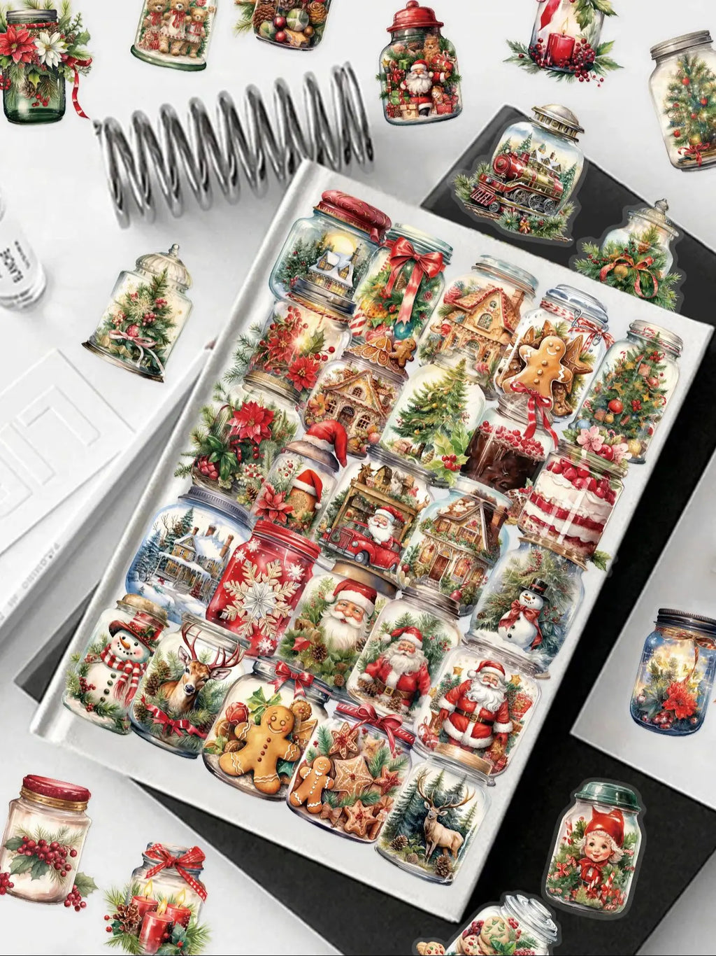 50PCS Transparent Cartoon Christmas Bottle Gift Decorative Stickers DIY Handmade Album Fixed Phone Laptop Sticker Toys