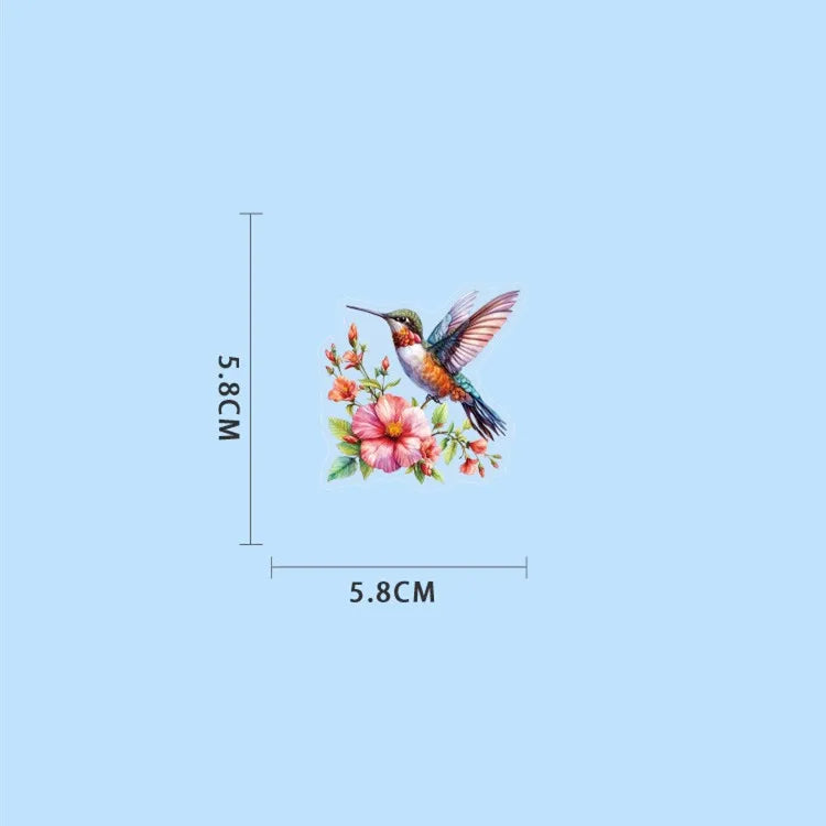 50-Pack Watercolor Hummingbird Transparent PET Stickers for Phone Case Luggage Laptop Student Stationery Waterproof Decals