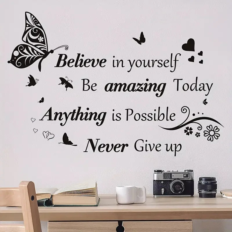 1pc Inspirational Quotes Wall Decals, Removable Motivational Saying Wall Stickers, Positive Butterfly Sticker For Classroom Home