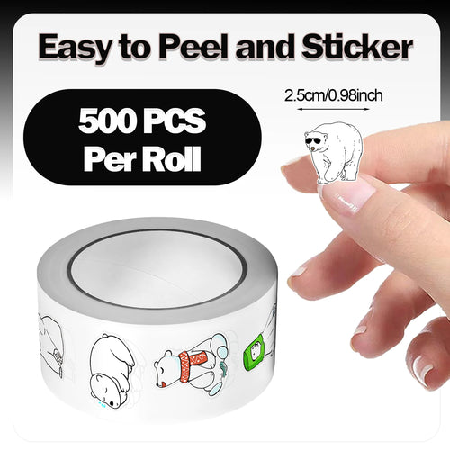 1Roll(500Pcs) Naughty Polar Bears Pattern Stickers 2.5cm/1.0'' 8 Designs Decals Diy Adorn Gifts Package Home Decor Sealing Label